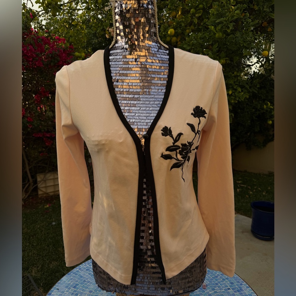La Belle pink Blazer with Black Floral Accent